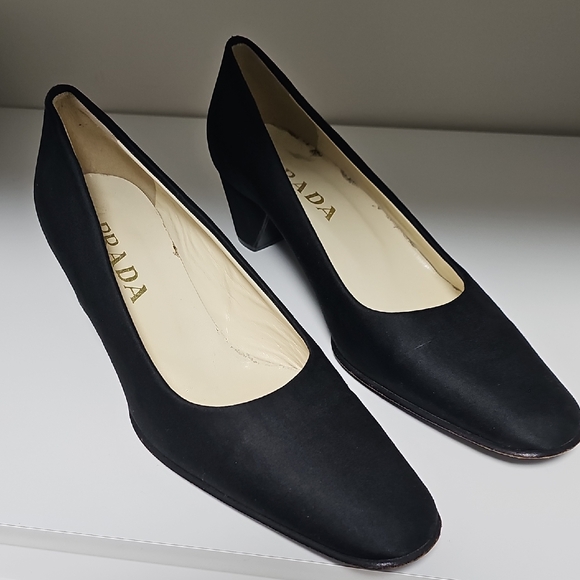 Prada Shoes - Vintage Prada Satin Black Heeled Pumps for Women